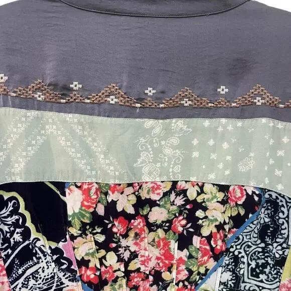 John Mark Shirt Womens Large Gray Embroidered Floral Boho Tunic Top Blouse - Picture 7 of 10